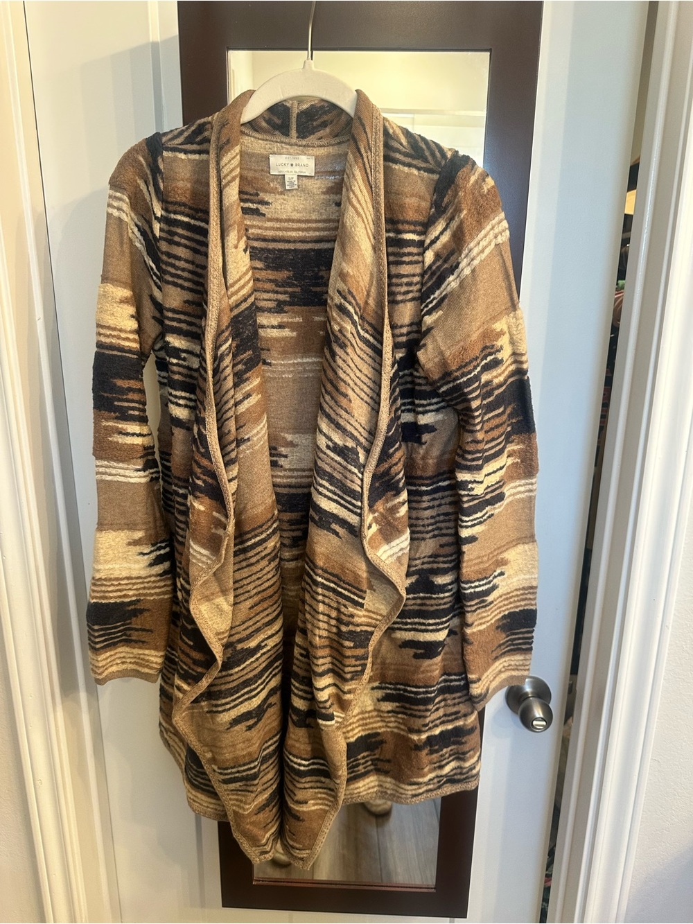 Lucky Brand Brown and Navy Striped Knit Cardigan